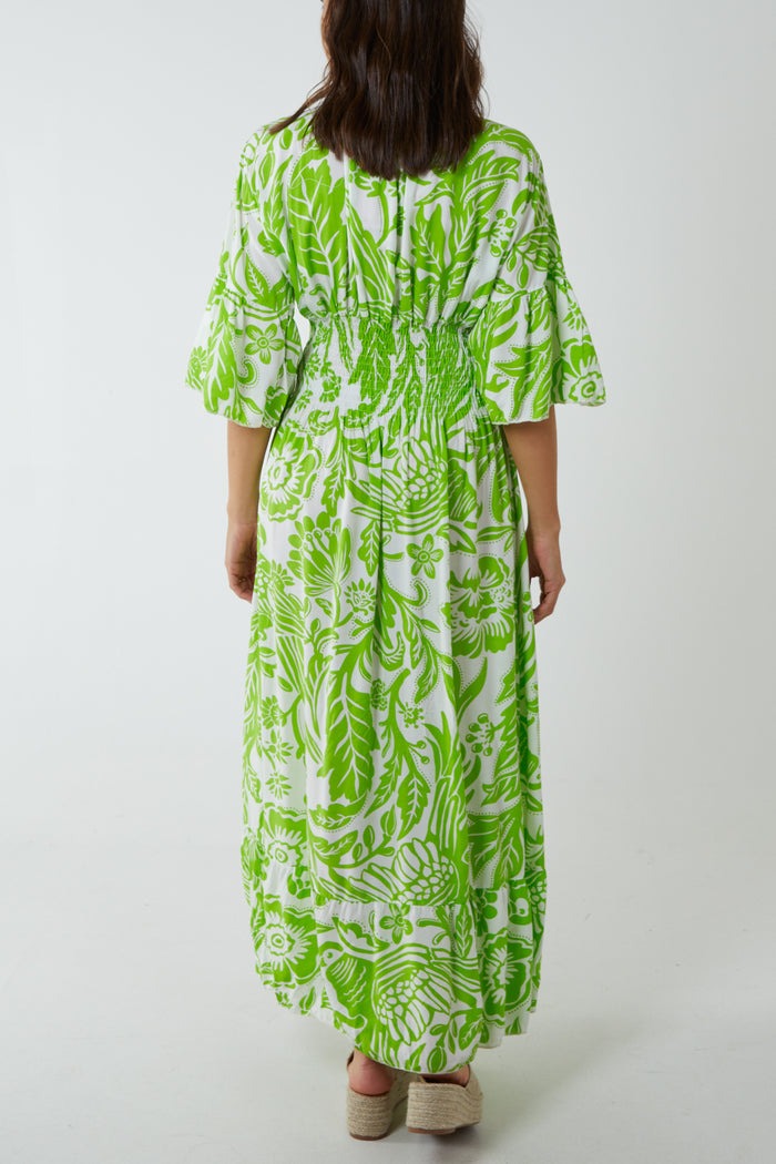 Lucinda Floral Shirred Waist Maxi Dress Lime
