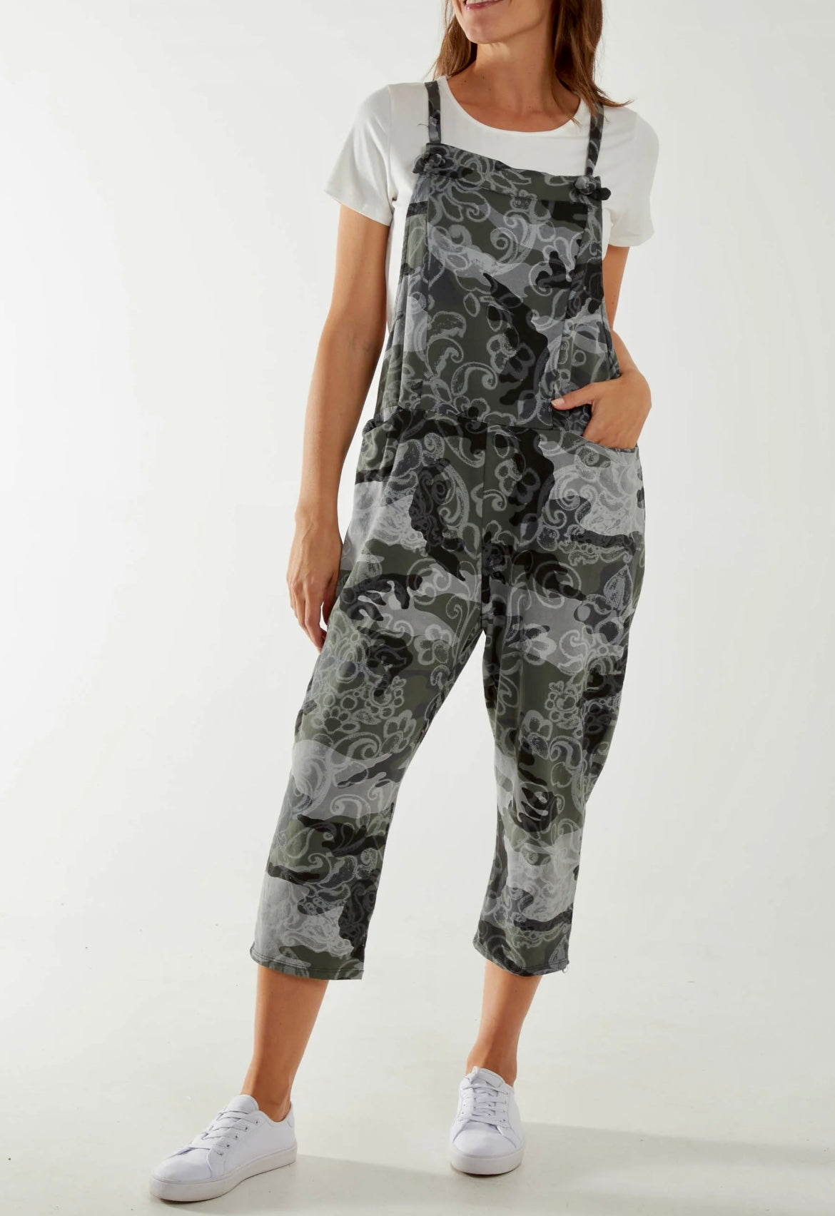 Abstract Dungarees Grey