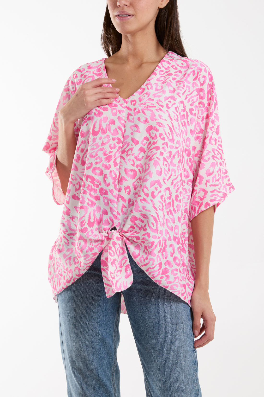 Knot Front Leopard Print Top by - Pink B