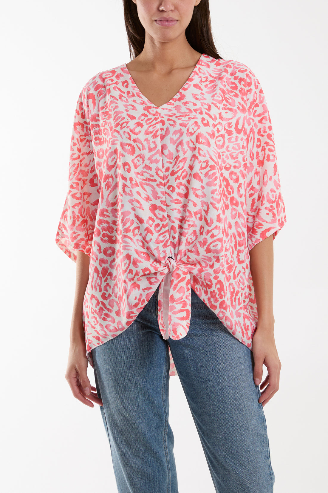 Knot Front Leopard Print Top - Coral
