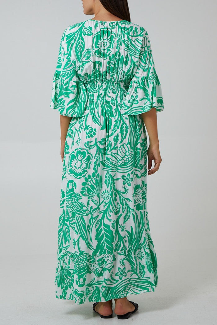 Lucinda Floral Shirred Waist Maxi Dress Jade