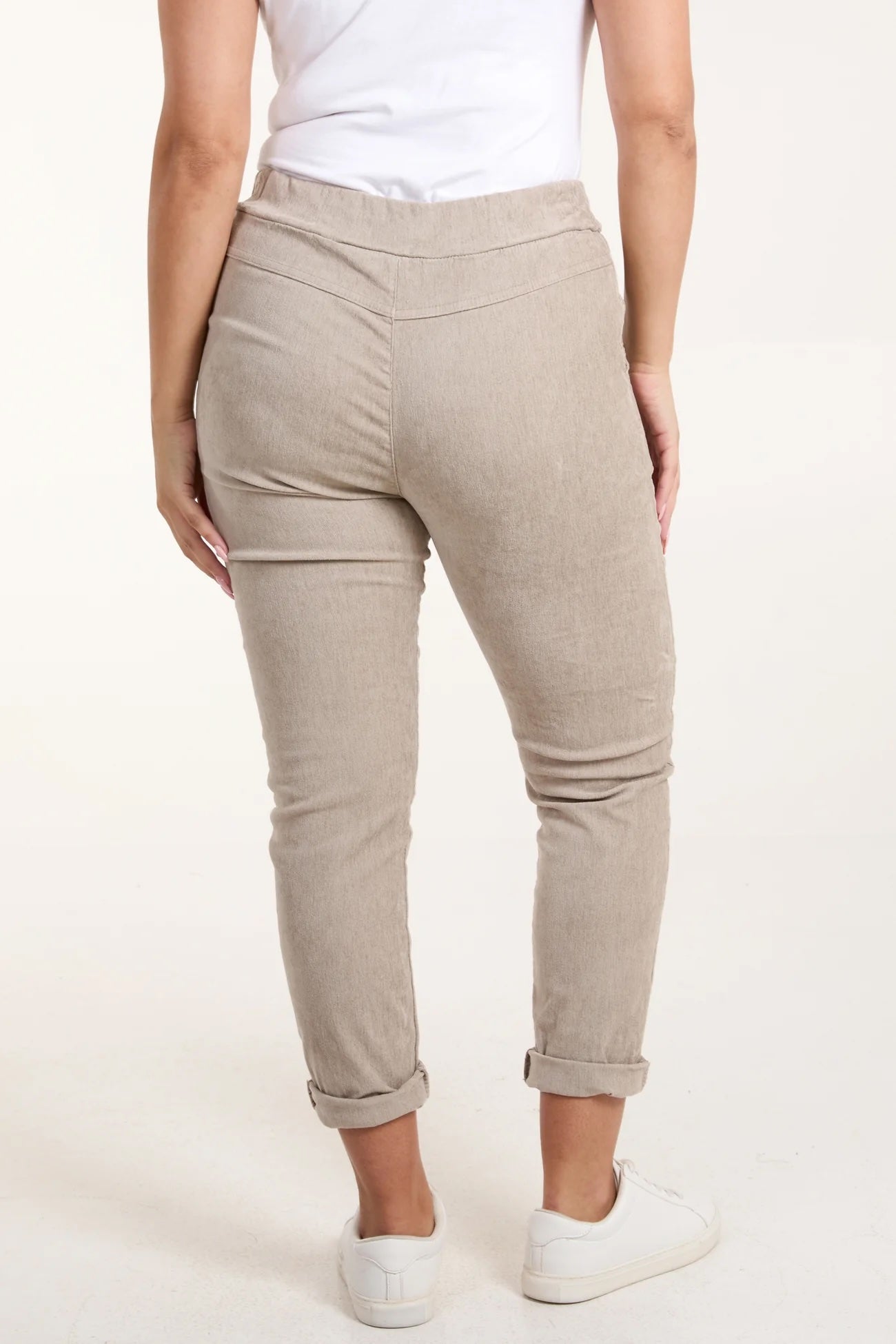 Corduroy Stretchy Women's Magic Trousers - Stone