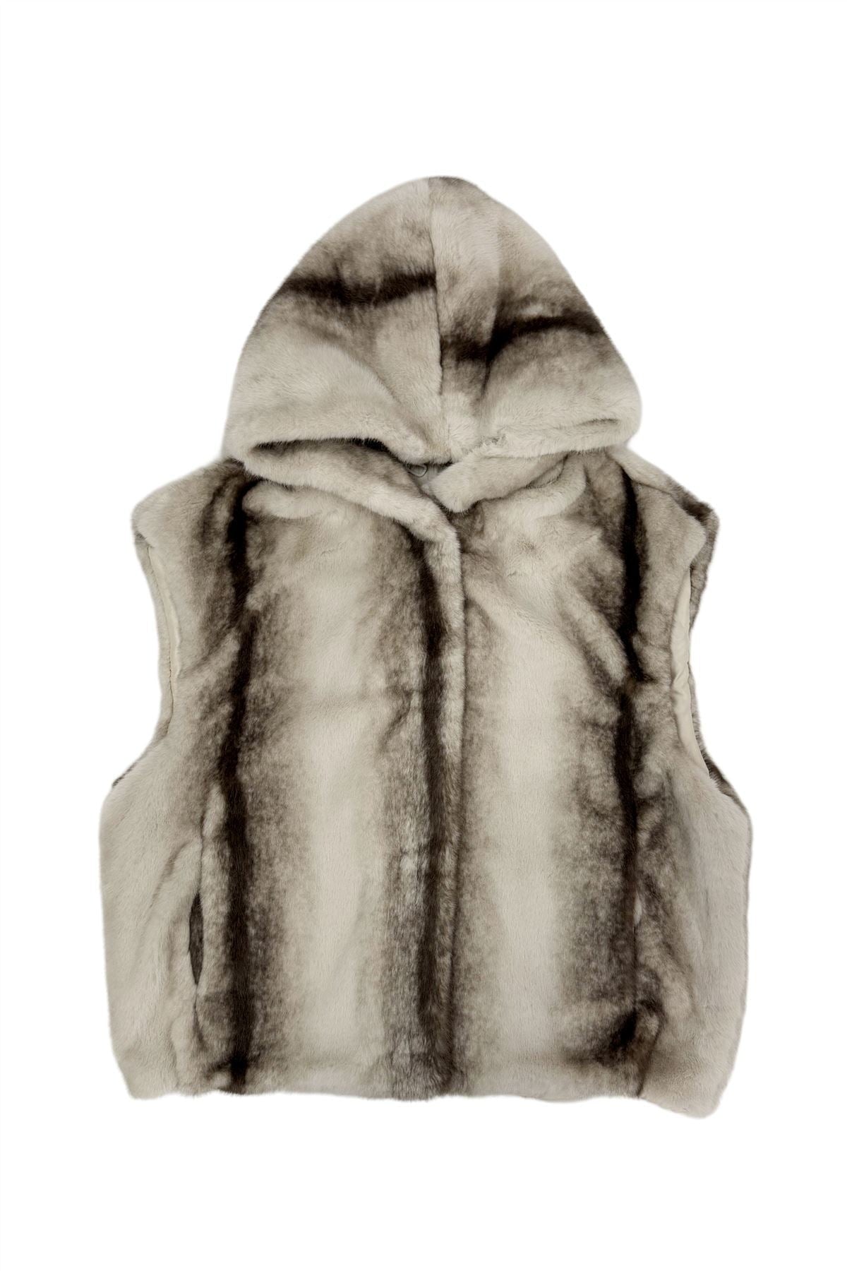 Luxe Faux Fur Hooded Gilet - Beige