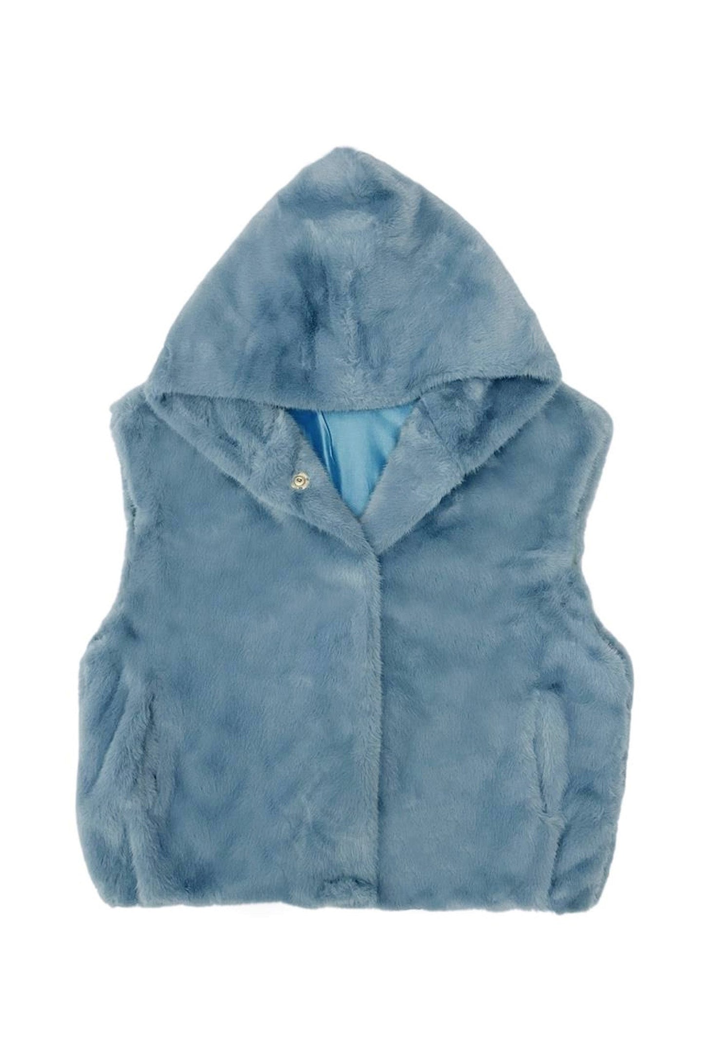 Faux Fur Hooded Gilet Jacket- Blue