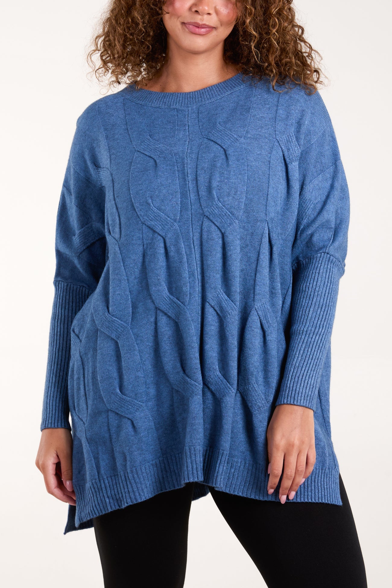 Cable Knit Long Sleeve Jumper - Denim Blue