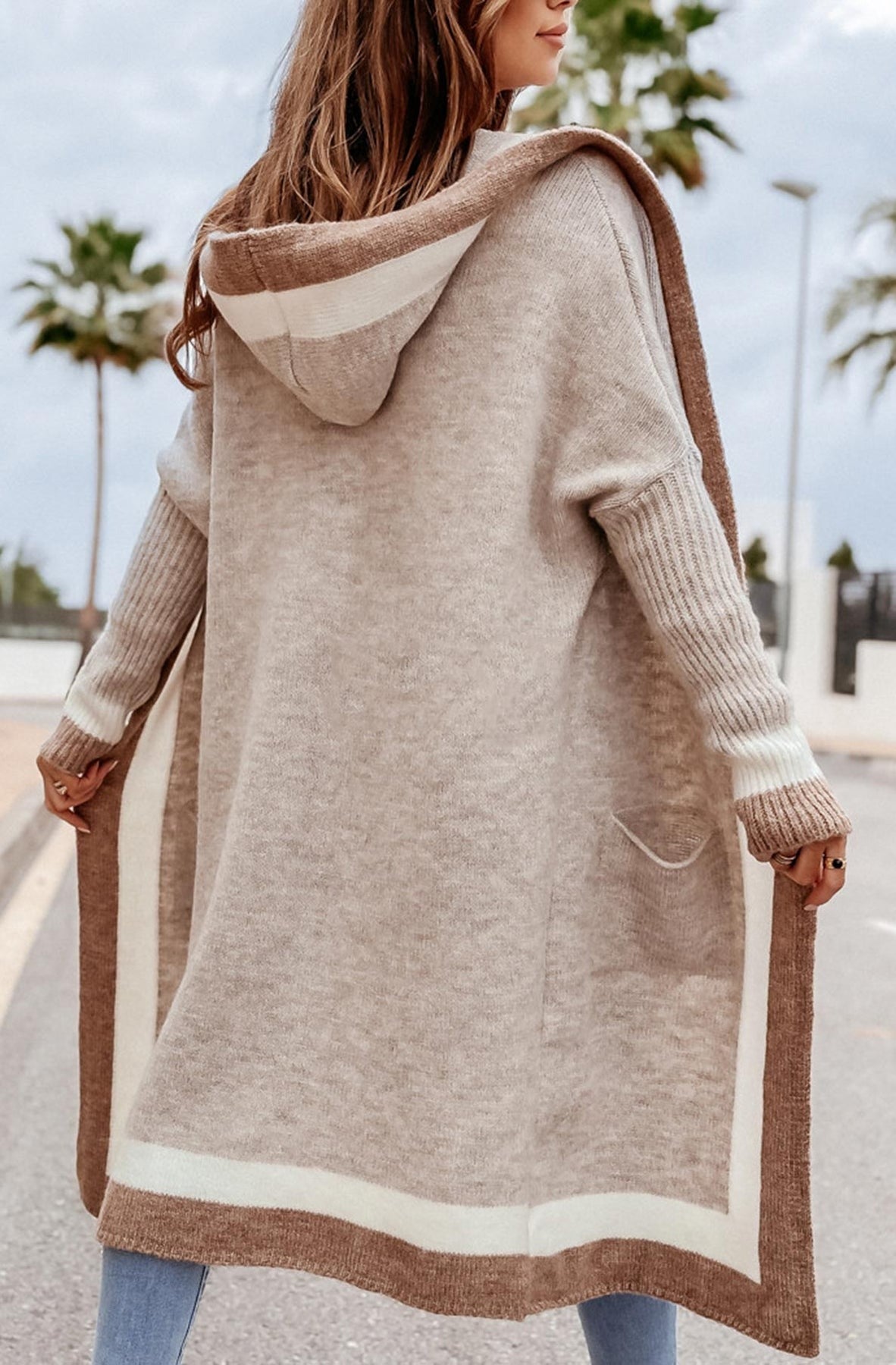 Bahira Longline Colour Block Knitted Cardigan-Brown