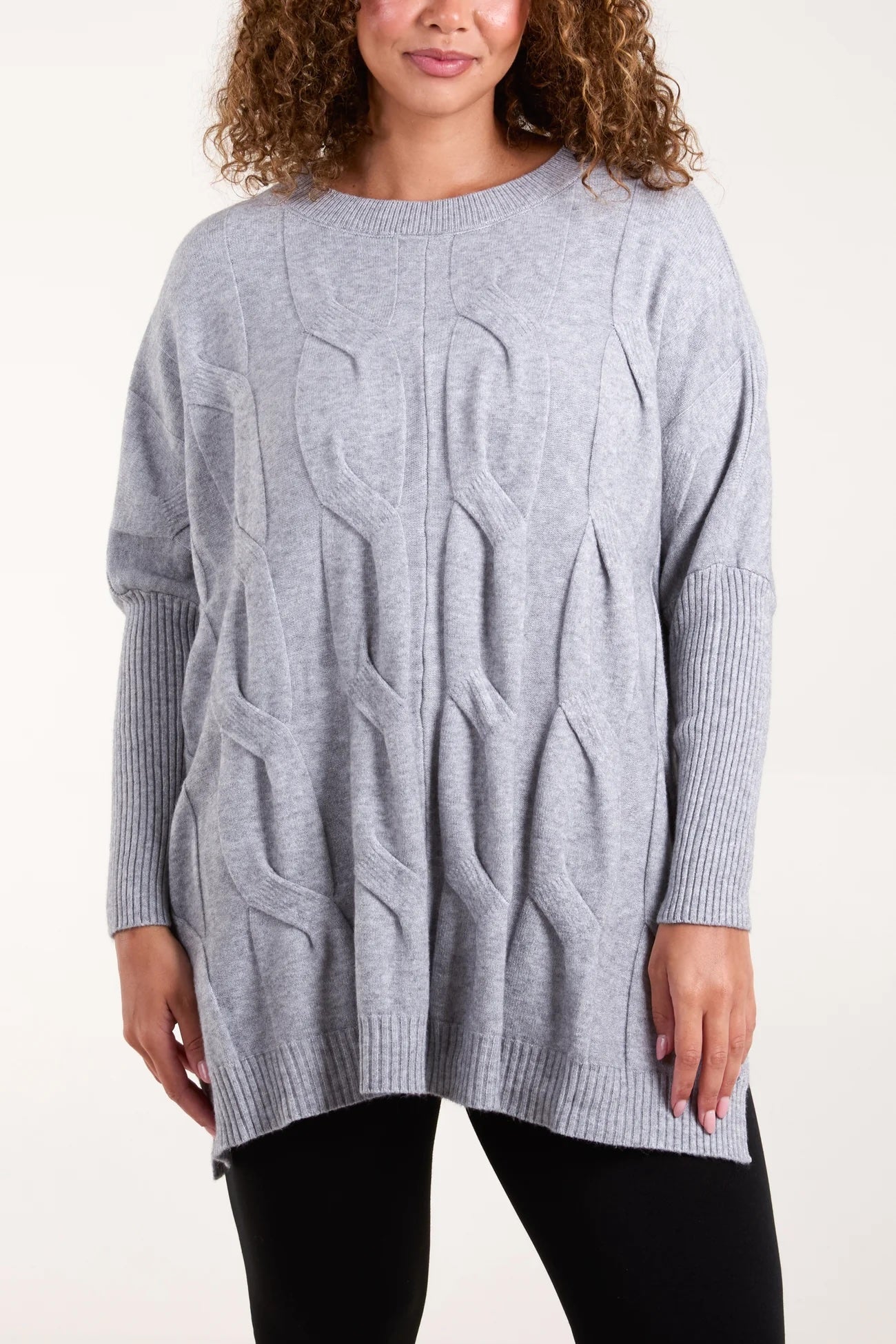 Cable Knit Long Sleeve Jumper - Grey