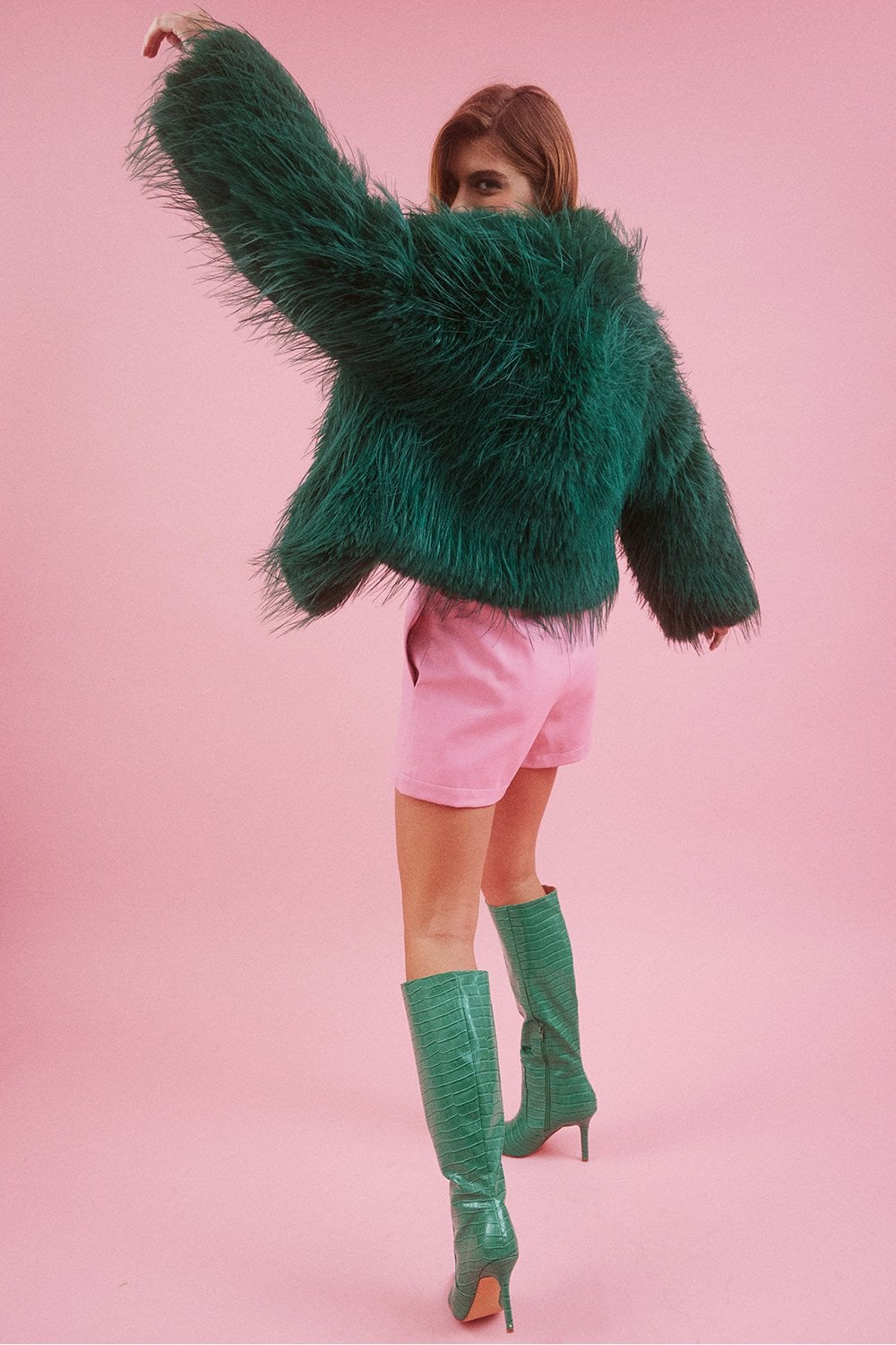 KNCHJ615A-07L - Knitted Bamboo Faux Mongolian Fur Jacket