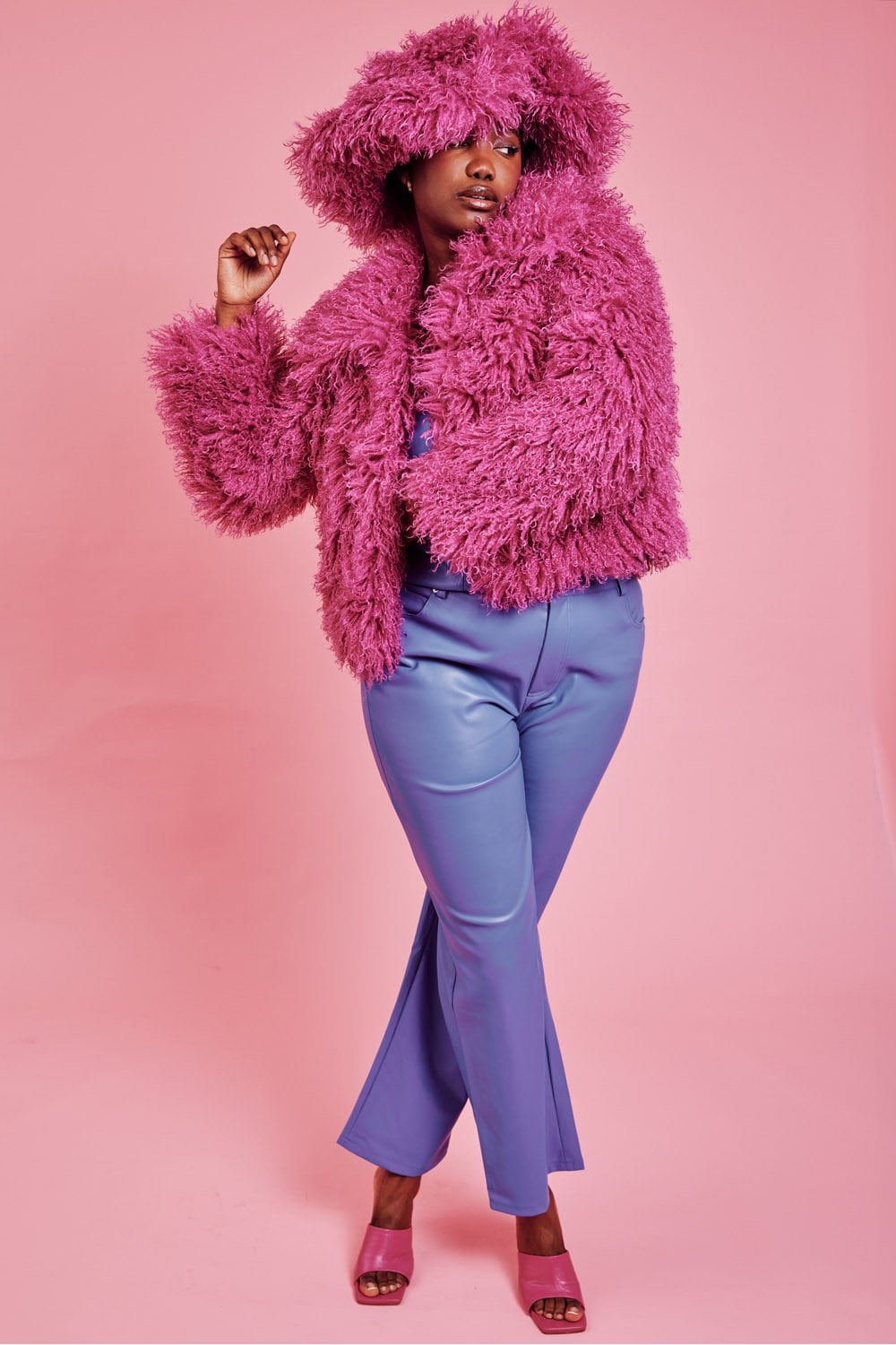 FMBKN475A-06H Bamboo Lyocell Knitted Vegan Faux Shearling Jacket Pink