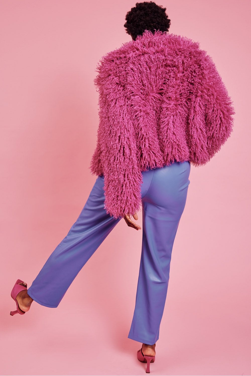 FMBKN475A-06H Bamboo Lyocell Knitted Vegan Faux Shearling Jacket Pink