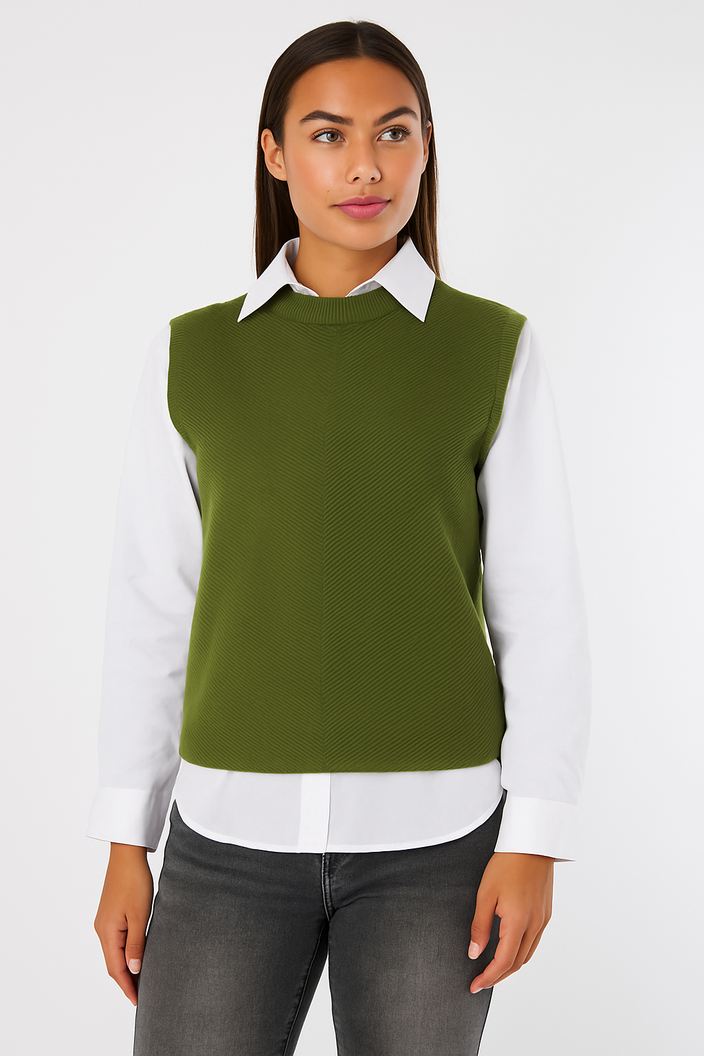 Herringbone Ribbed Side Button Gilet- Khaki