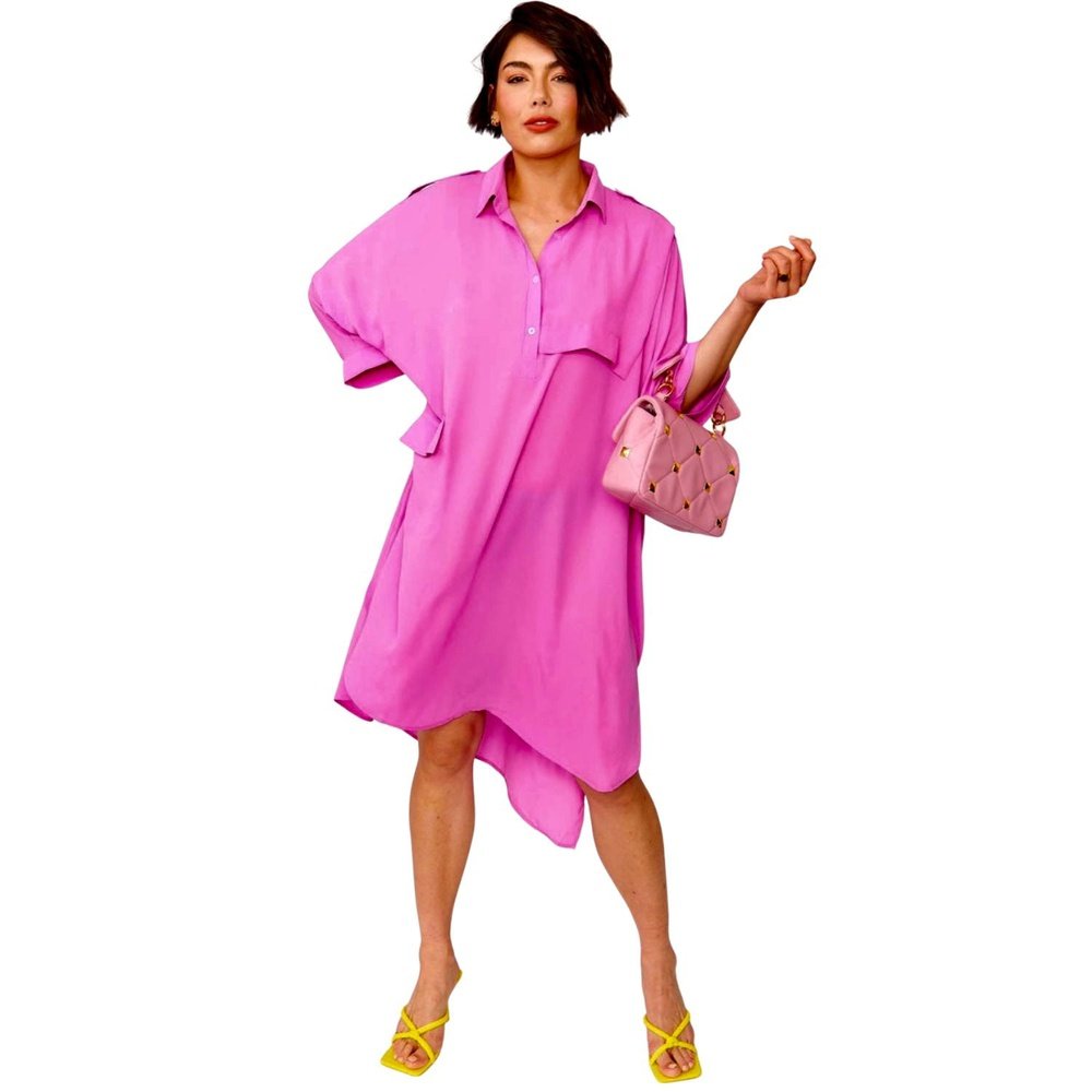 Lara Silk Blend Super Soft Shirt Dress Available in Pink and Orange One Size 8-18 Jayley