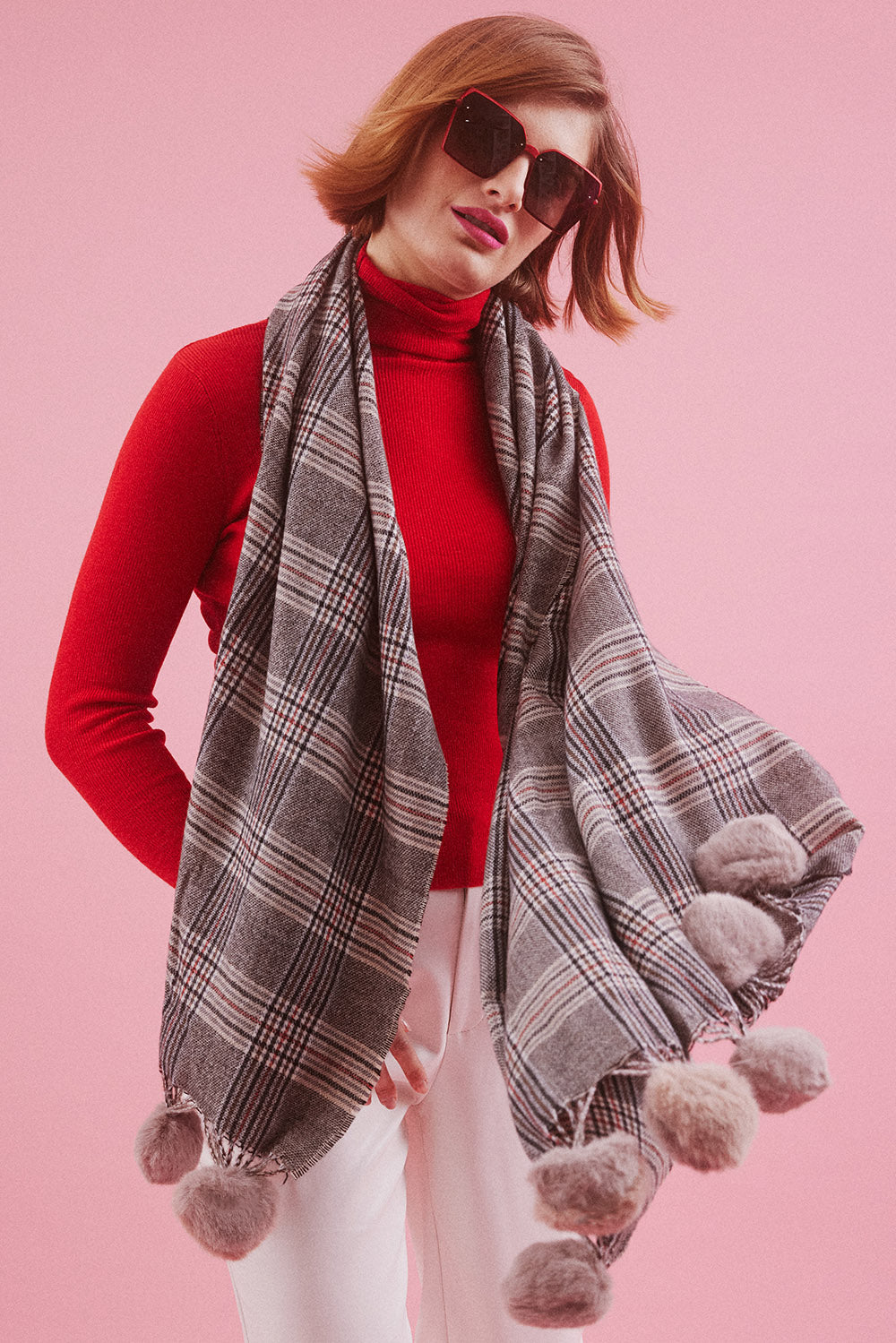 2CSYM15A-09 - Cashmere Wrap With Pom Pom