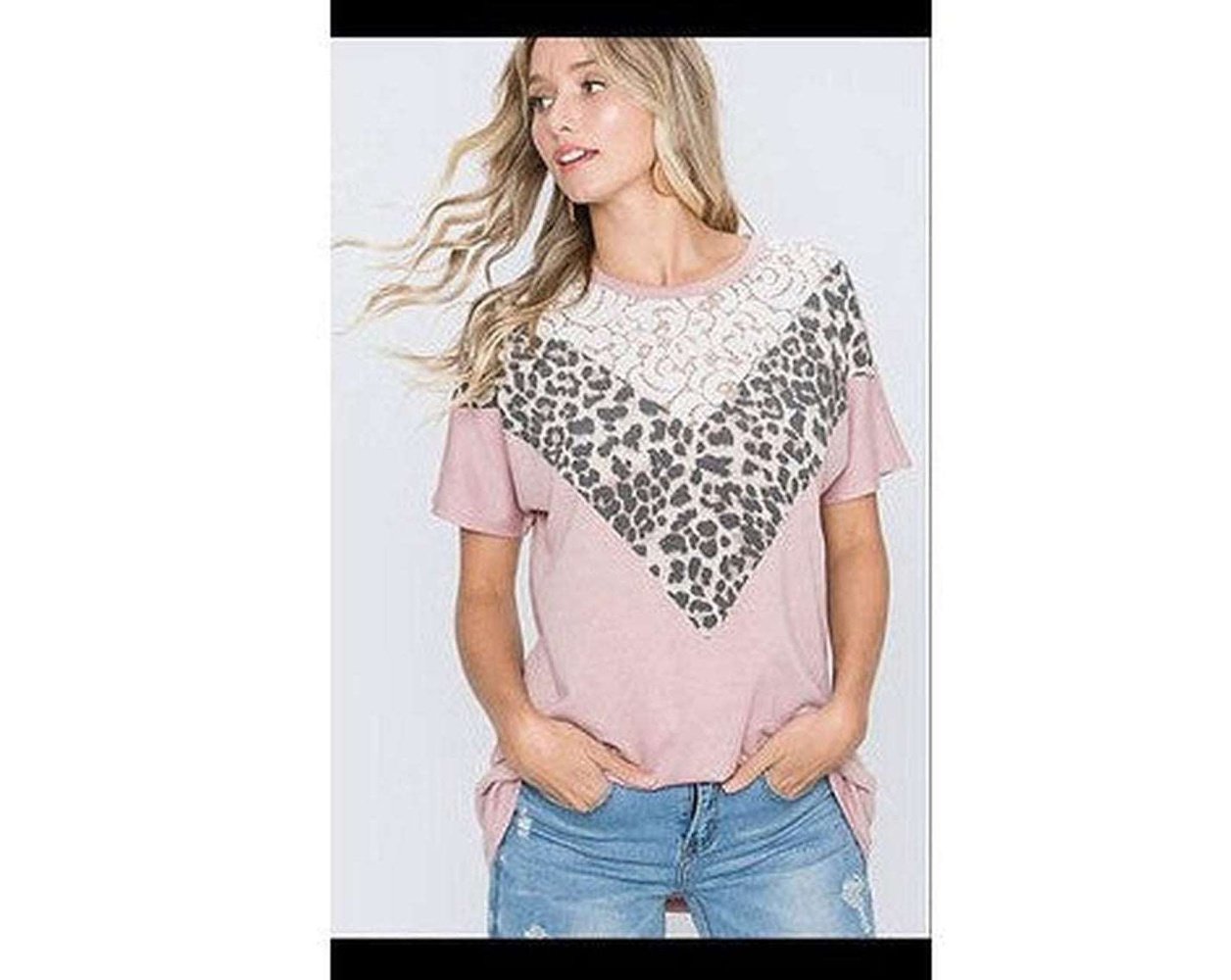 Dusky Pink Leopard & Lace Women's Top Available in 2 sizes - to fit UK 8-14 & UK 12-18 - style-heaven