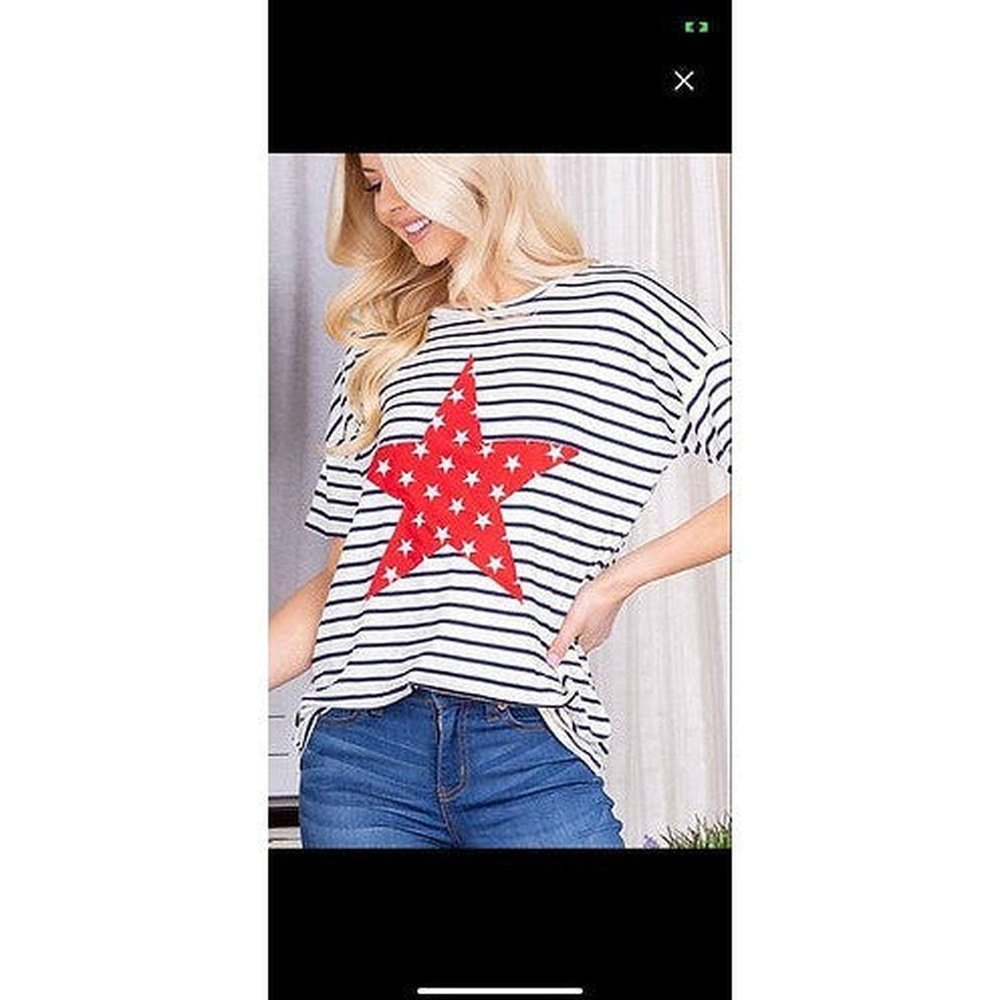 Red star and stripe women's top - style-heaven