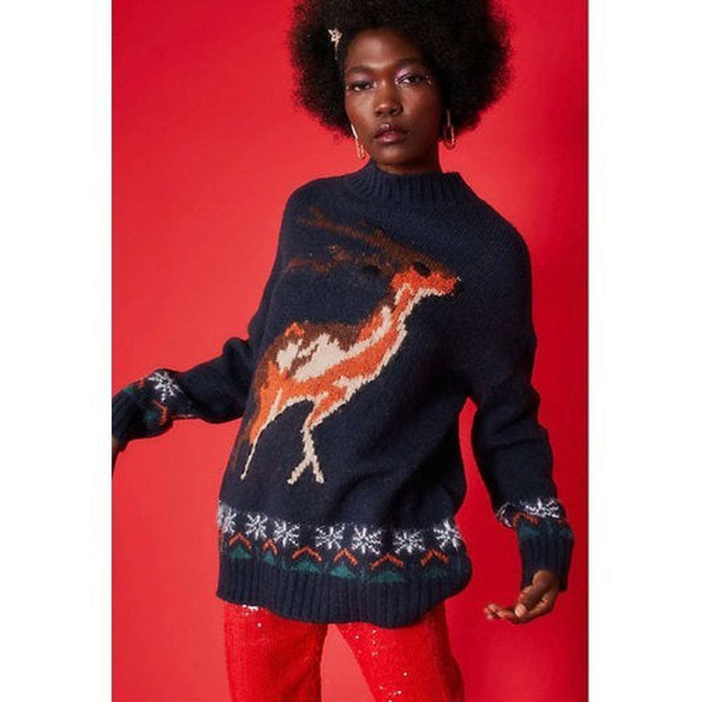 Reindeer Cashmere Blend Women's Christmas Jumper available in 3 colours suziestyle-heaven