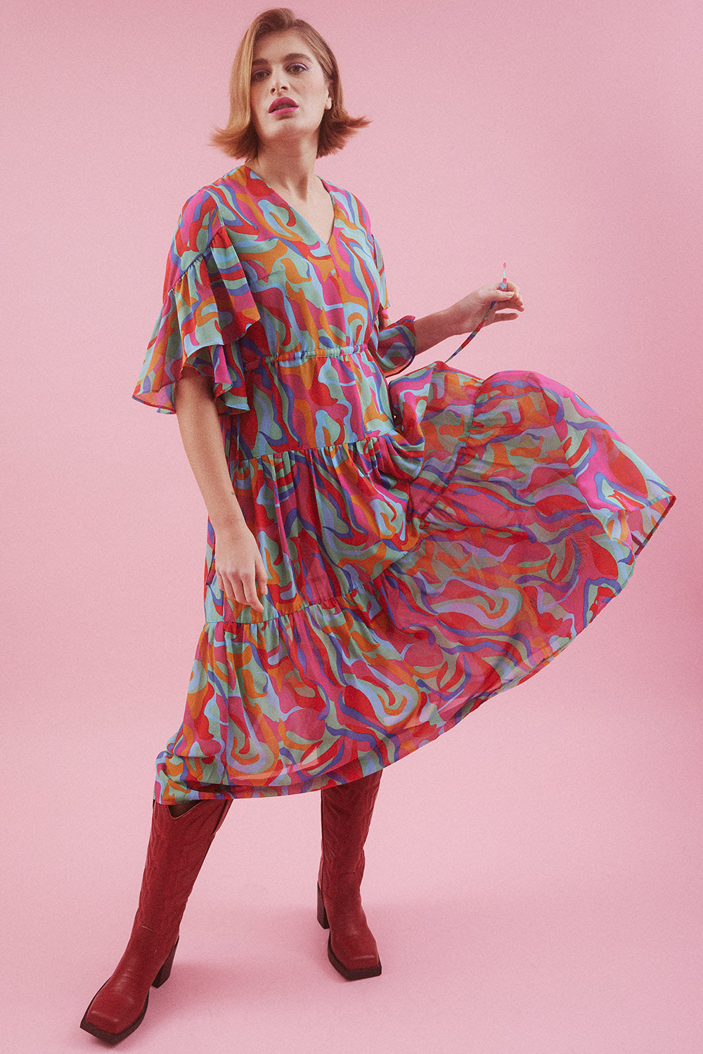 BLVD415A-06H - Bamboo Lyocell Blend Pattern Dress