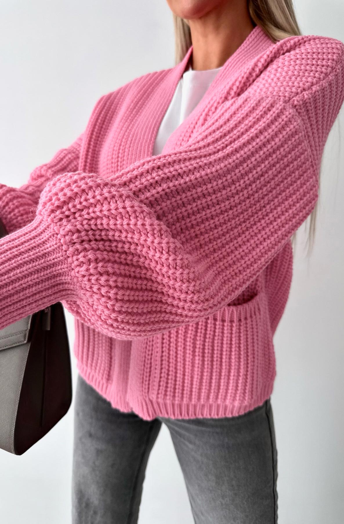 Bella Pocket Detail Knitted Cardigan-Pink