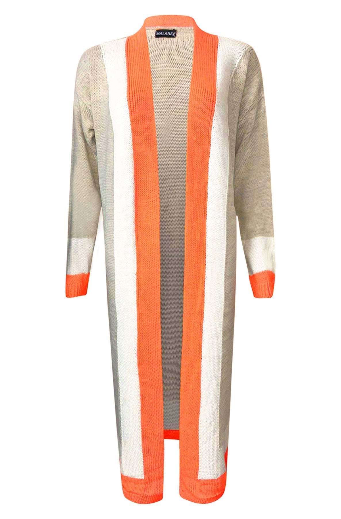 Cersei Longline Colour Block Cardigan-Orange