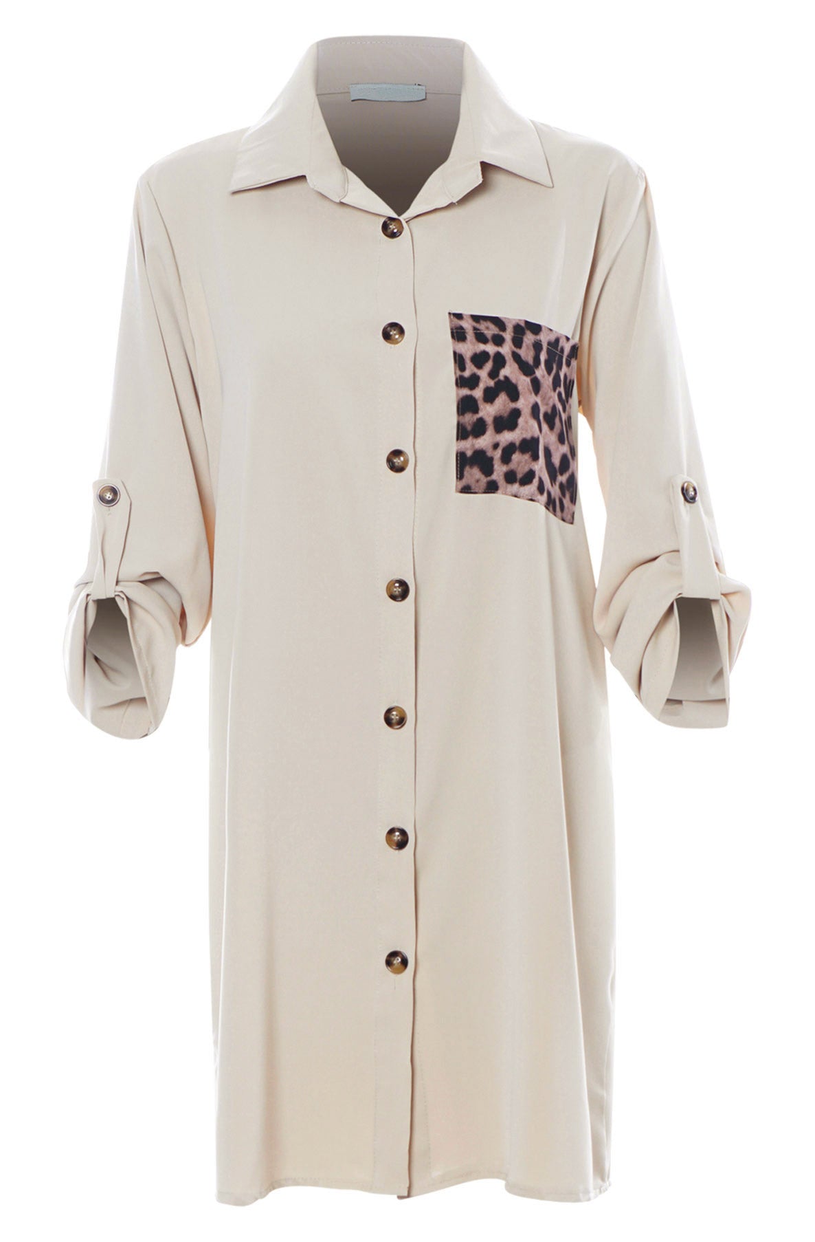 Dove Animal Print Pocket Oversized Shirt Dress-Stone