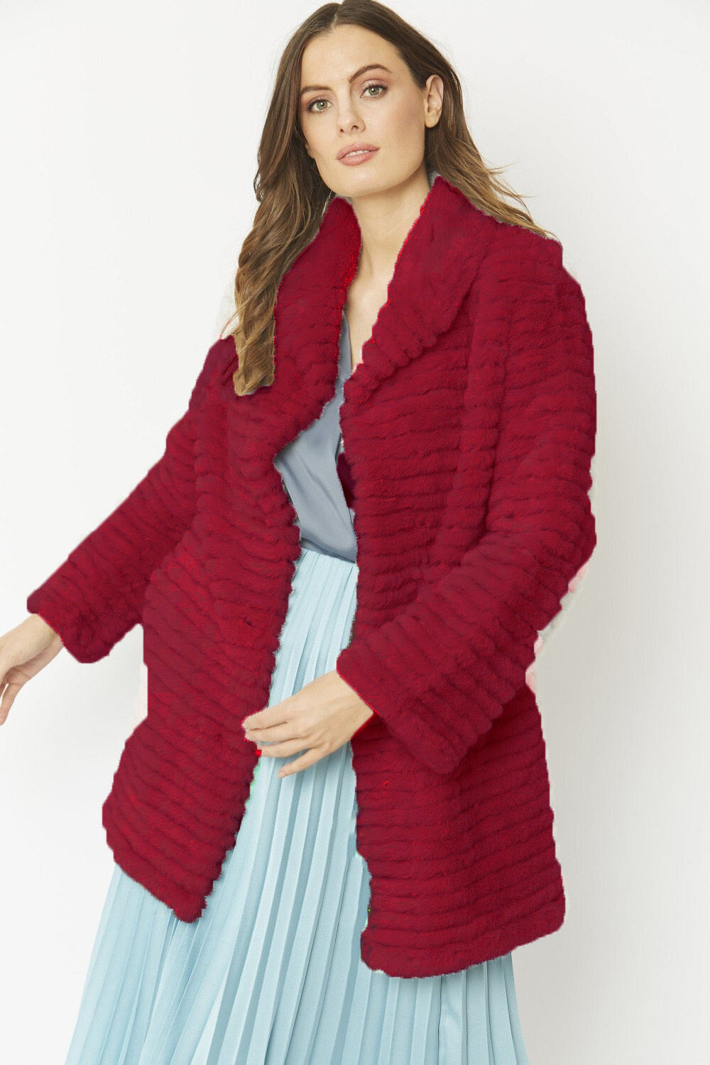 FMCT63A-08 - Ribbed Faux Fur Coat