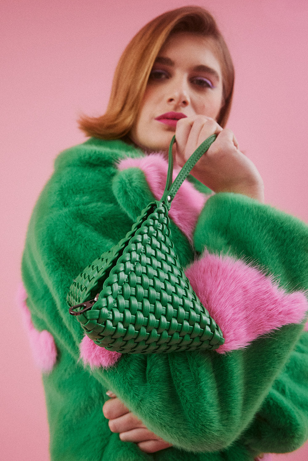 PBG165A-07L - Hand Knitted Eco Leather Pyramid Bag