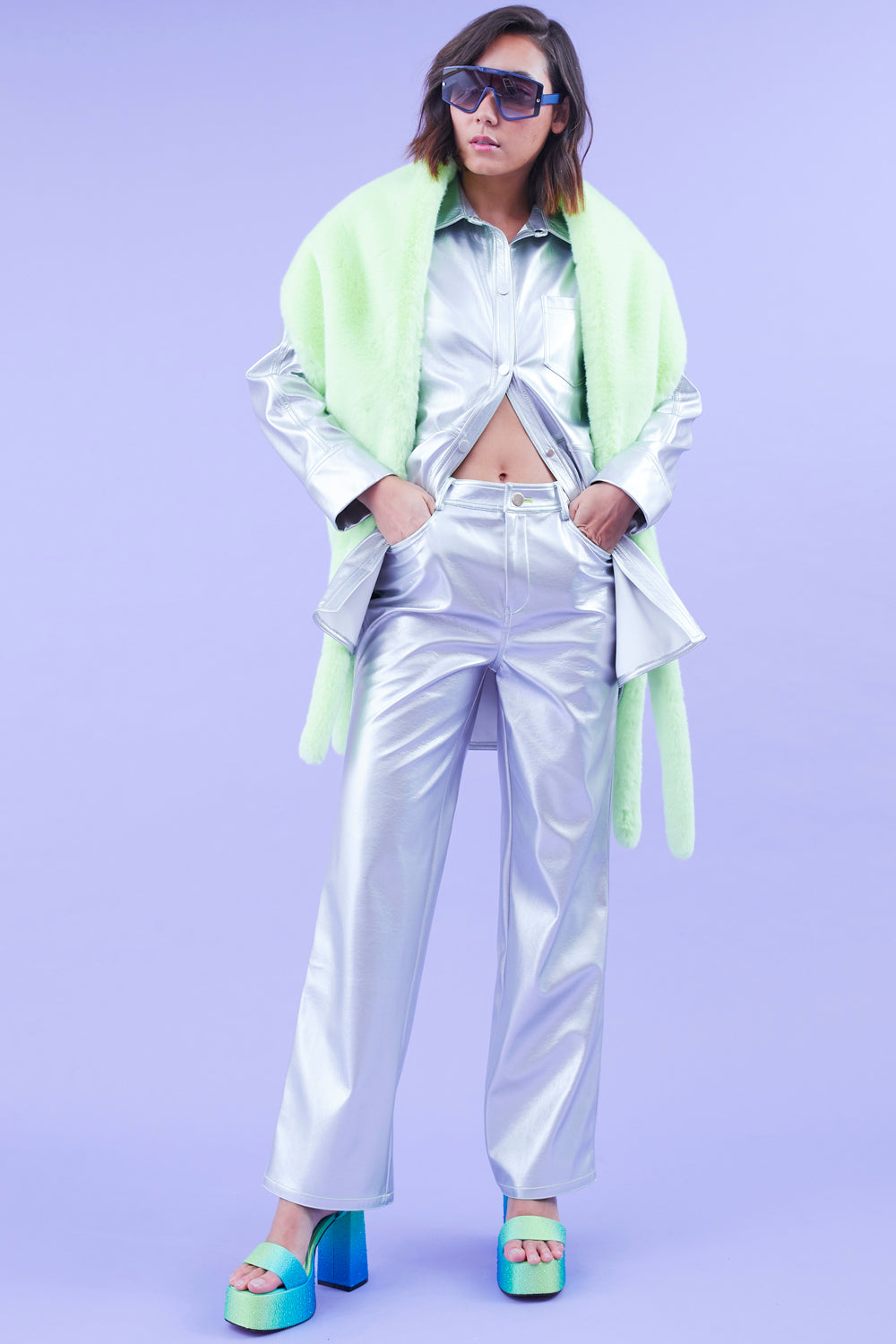 SUETR295A-03 - Eco Leather Metallic Trousers