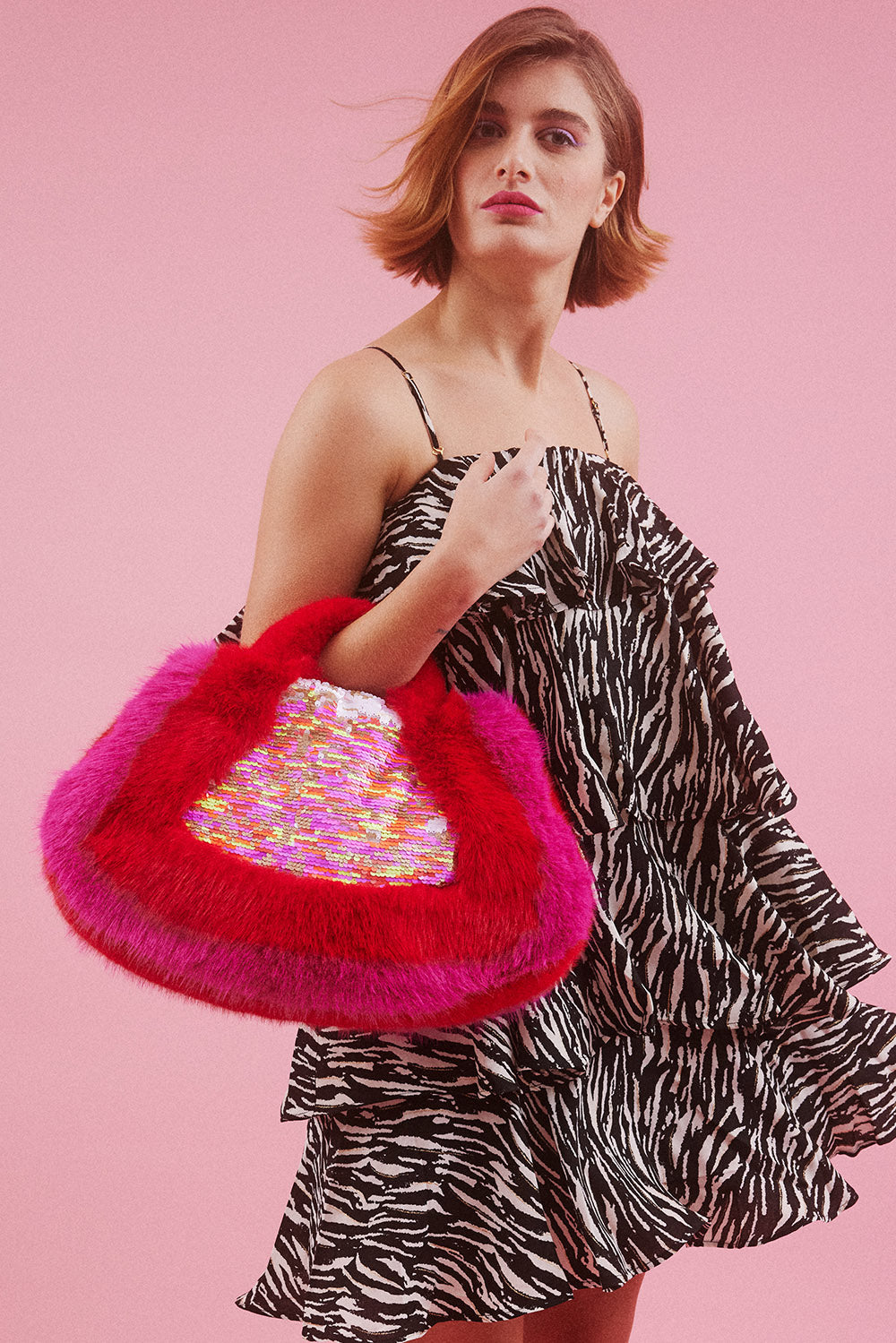 FMSQBG325A-08 - Hand Crafted Eco Bamboo Faux Fur Bag