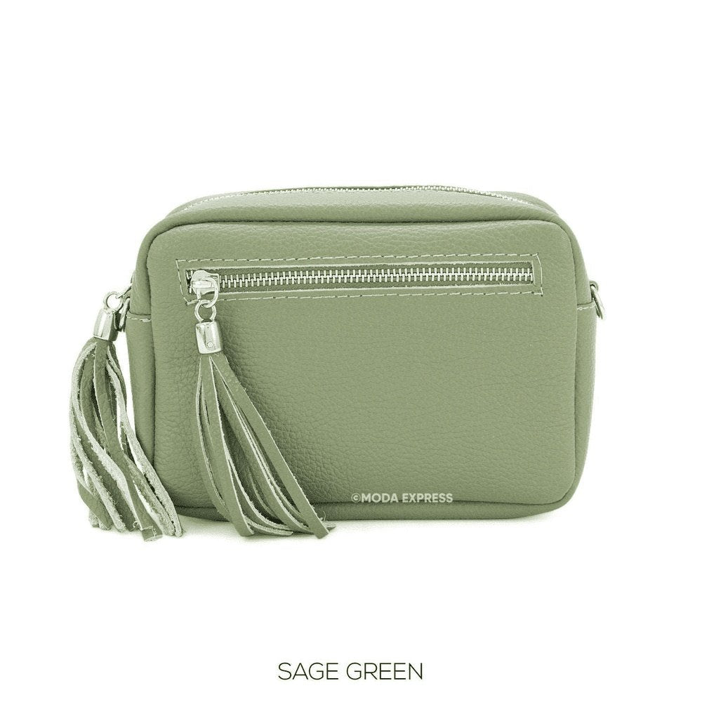 Leather Rectangle Tassel Crossbody Bag - style-heaven
