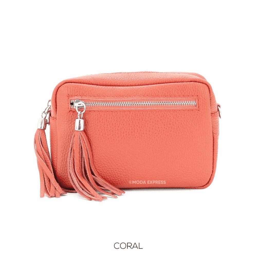 Leather Rectangle Tassel Crossbody Bag - style-heaven