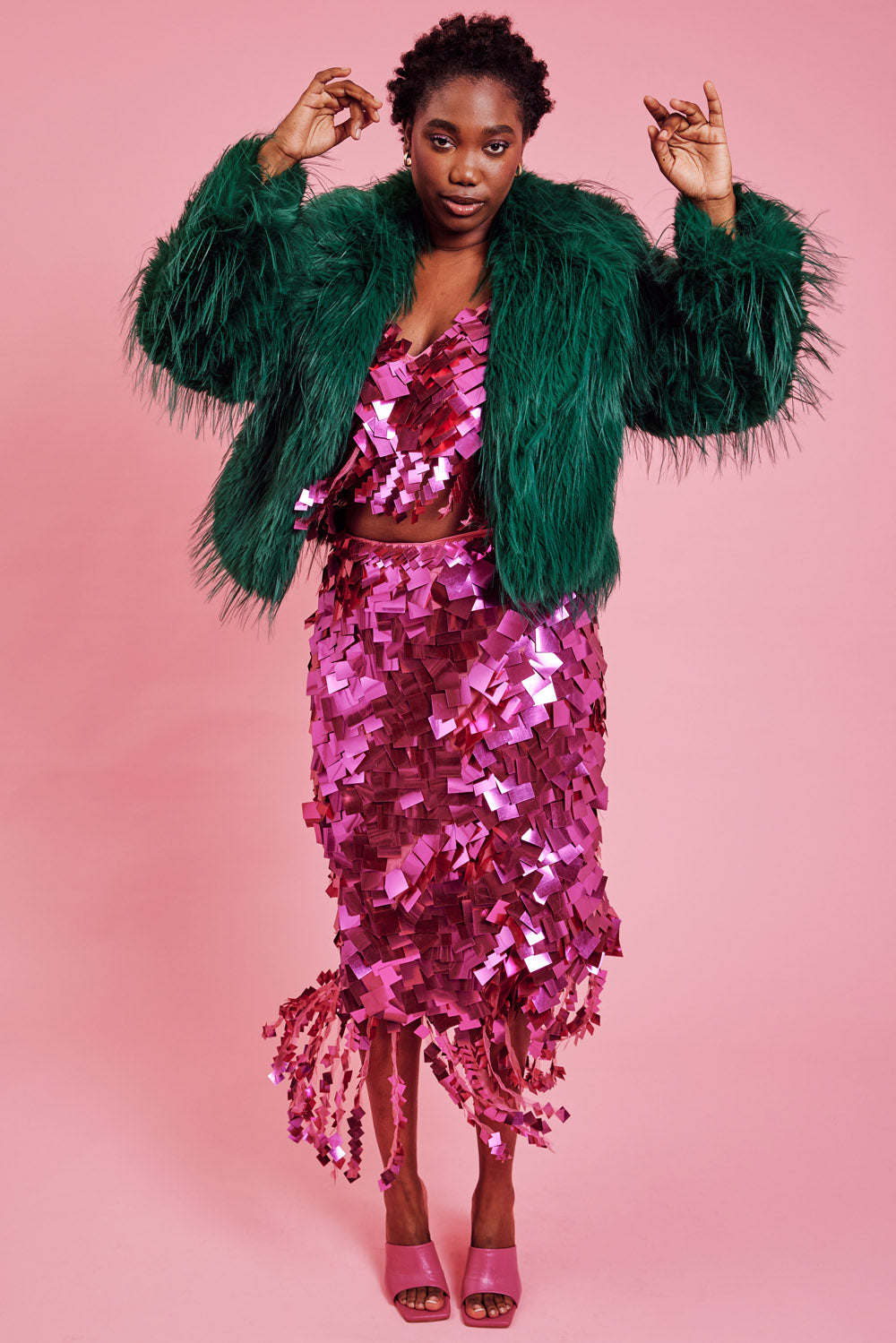 KNCHJ615A-07L - Knitted Bamboo Faux Mongolian Fur Jacket