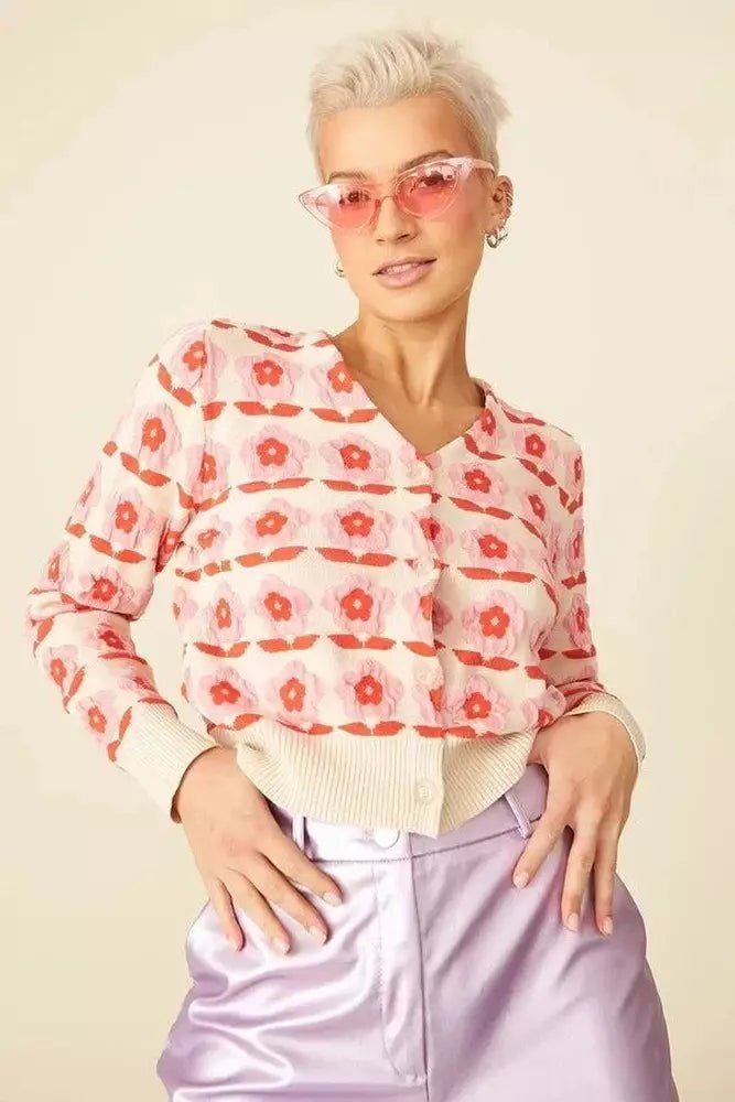 Jayley Pink Banana Peel Blend Floral Cardigan - style-heaven
