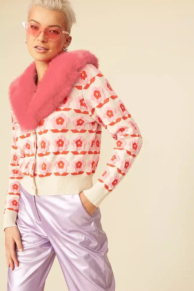 Jayley Pink Banana Peel Floral Cardigan - style-heaven