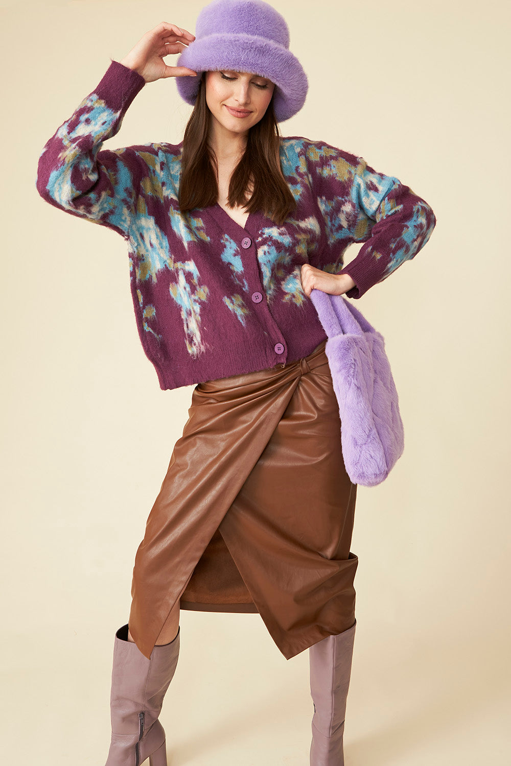 KNSC375A-05 - Banana Peel Blend Floral Cardigan