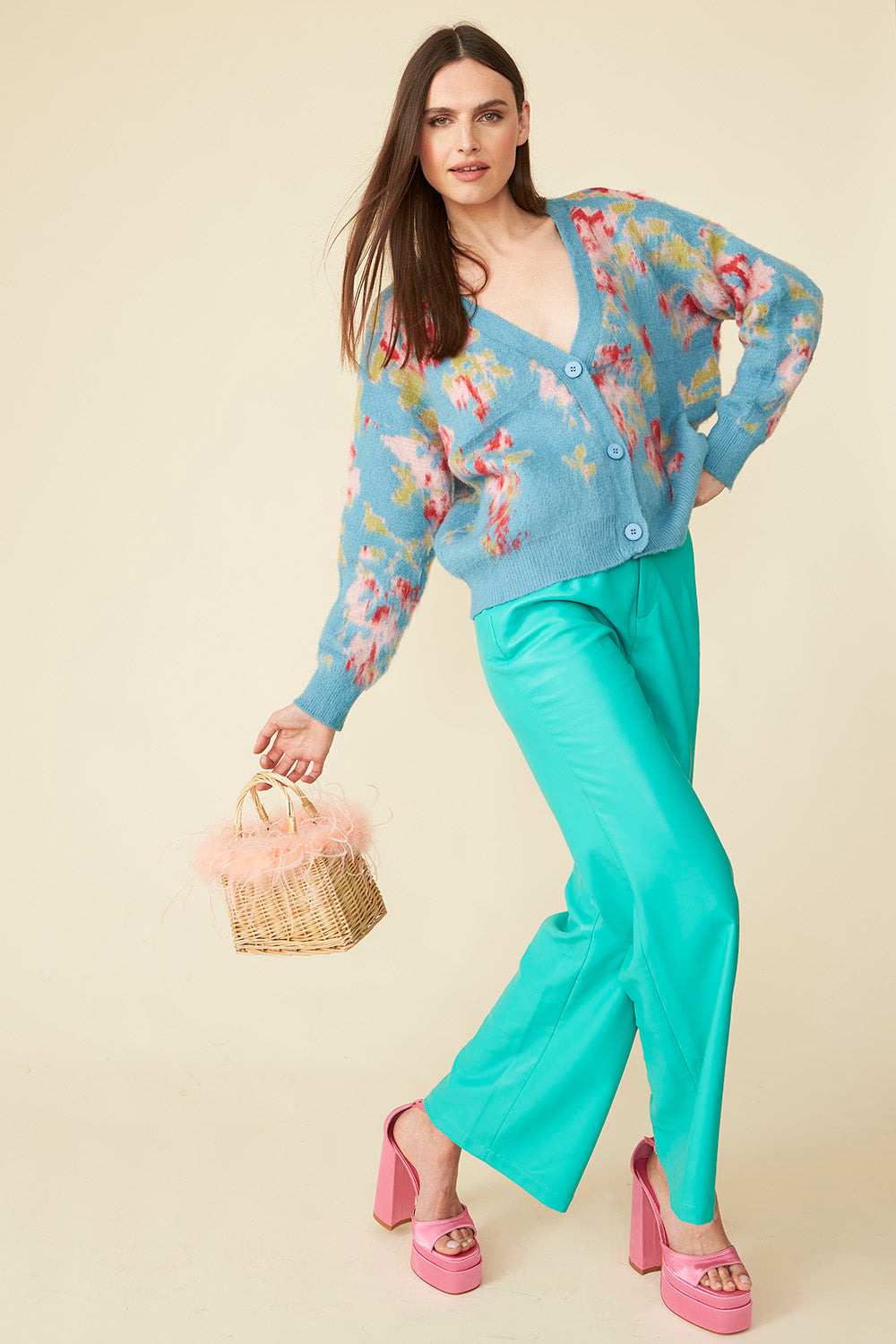 KNSC375A-07T - Banana Peel Blend Floral Cardigan