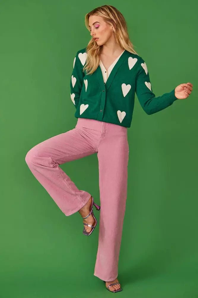 Jayley Green Love Heart Cashmere and Banana Peel Cardigan - style-heaven