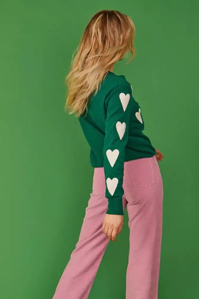 Jayley Green Love Heart Cashmere and Banana Peel Cardigan - style-heaven
