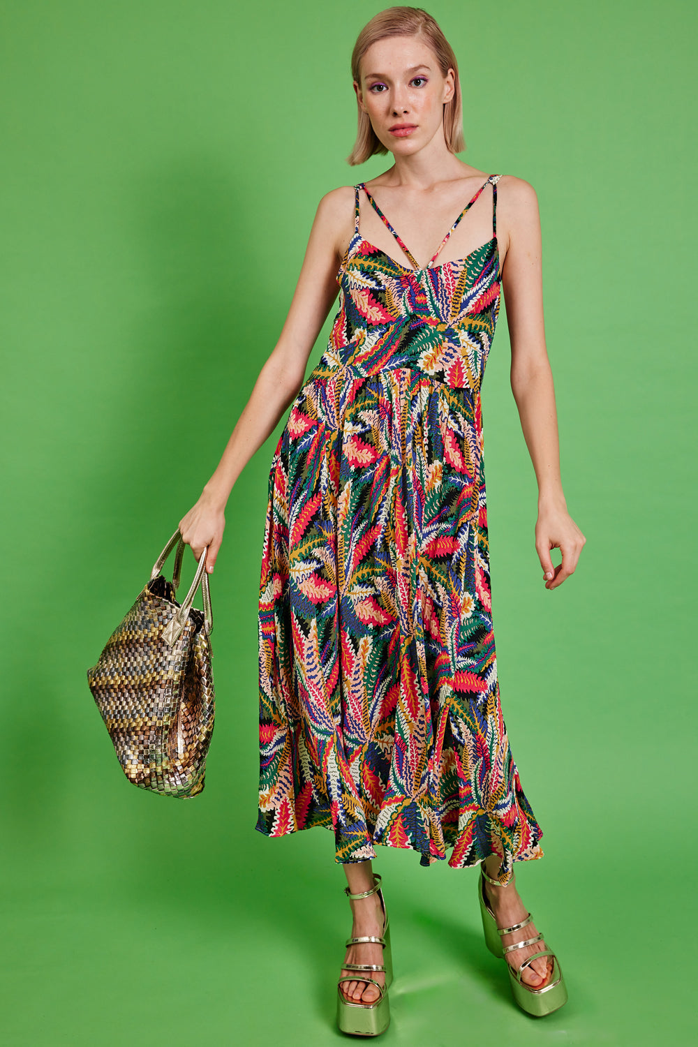 LYND345A-MULTI - Linen Blend Floral Shift Dress