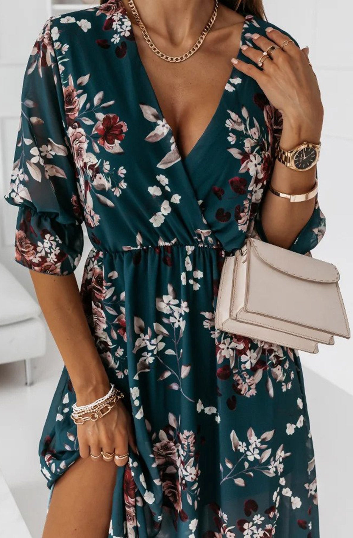 Mallorie Chiffon Floral Print Maxi Dress - Teal