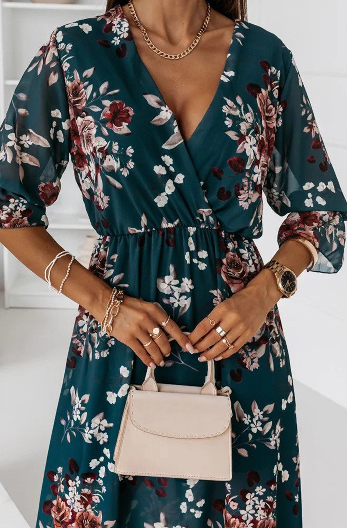 Mallorie Chiffon Floral Print Maxi Dress - Teal