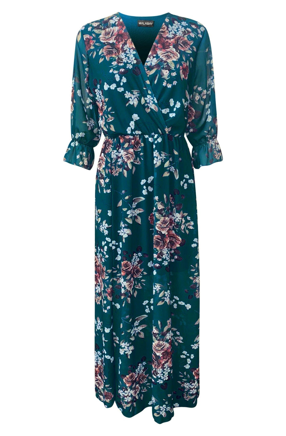 Mallorie Chiffon Floral Print Maxi Dress - Teal