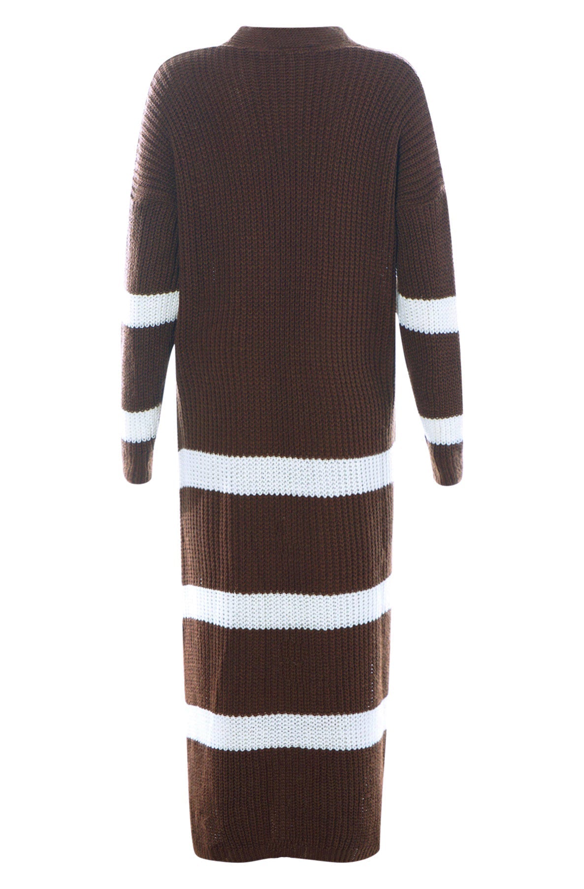 Milena Striped Longline Knitted Cardigan-Dark Brown