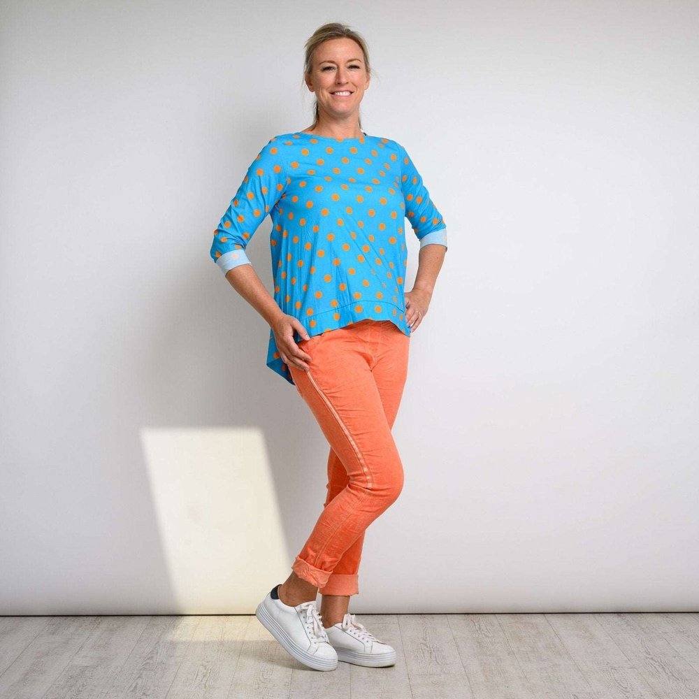 Spotty Dip Hem Stretchy Top Available in 3 Colours One Size style-heaven