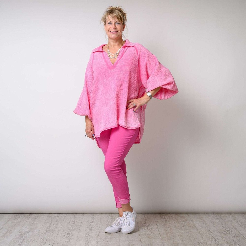 Stone Washed Waffle Effect Dip Hem Shirt Available in 4 Colours One Size - style-heaven