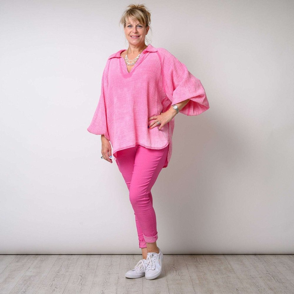 Stone Washed Waffle Effect Dip Hem Shirt Available in 4 Colours One Size - style-heaven