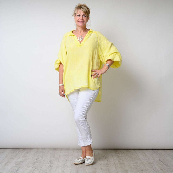 Stone Washed Waffle Effect Dip Hem Shirt Available in 4 Colours One Size - style-heaven