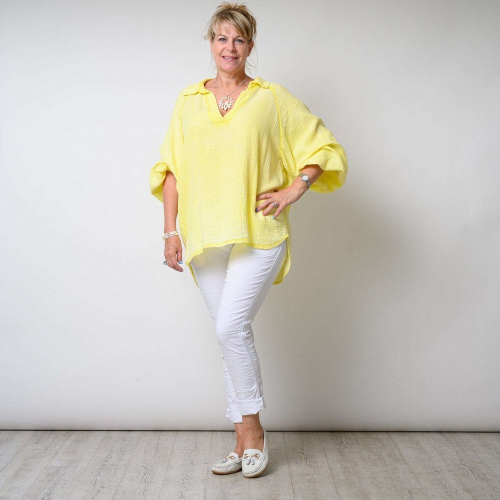 Stone Washed Waffle Effect Dip Hem Shirt Available in 4 Colours One Size - style-heaven