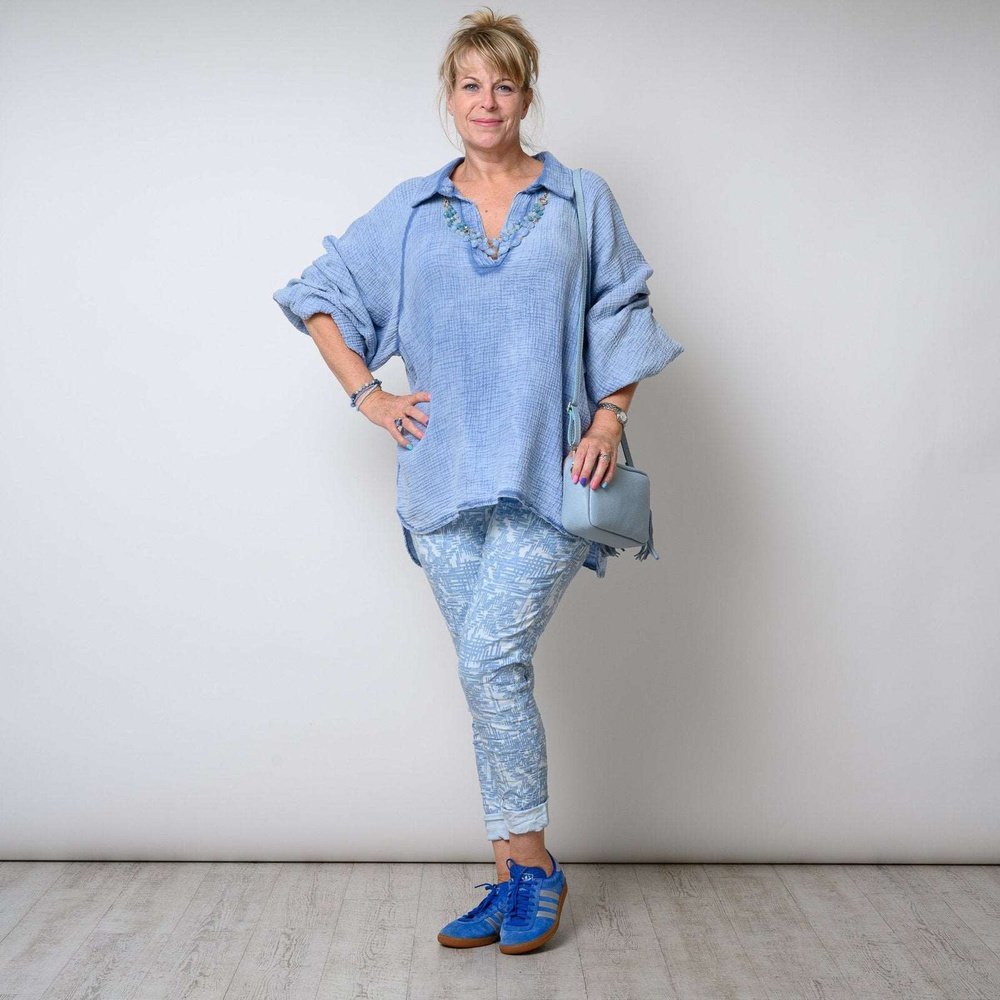 Stone Washed Waffle Effect Dip Hem Shirt Available in 4 Colours One Size - style-heaven