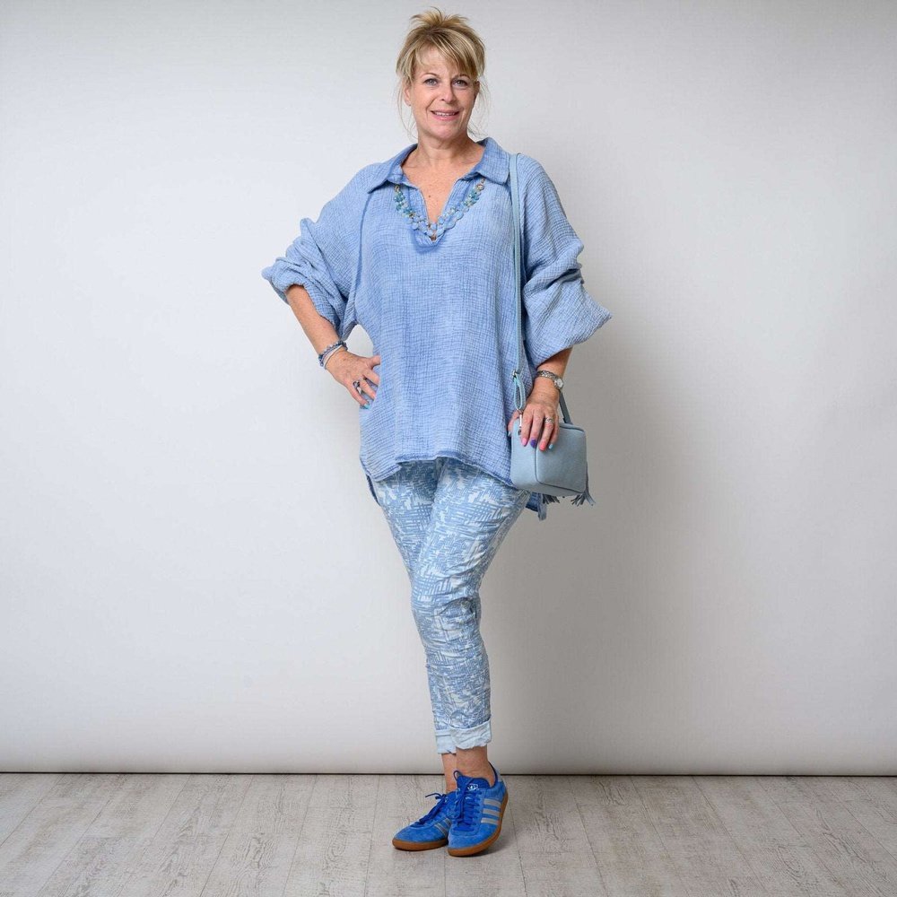 Stone Washed Waffle Effect Dip Hem Shirt Available in 4 Colours One Size - style-heaven