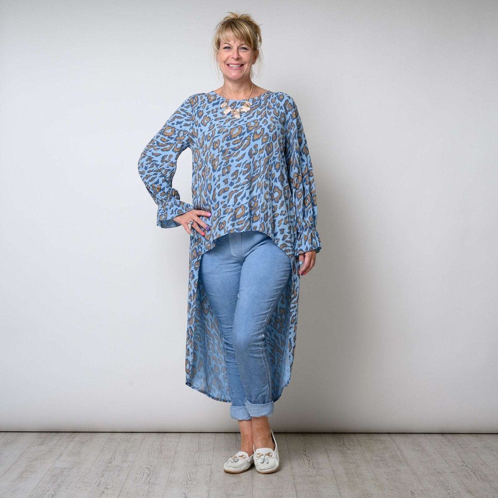 Leopard Print High Hem Low Top Ruffle Sleeve Available in 4 Colours One Size - style-heaven